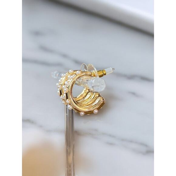 SUGARFIX by BaubleBar Faux Pearl and Gold Tone Double Hoop Earrings - Picture 3 of 6